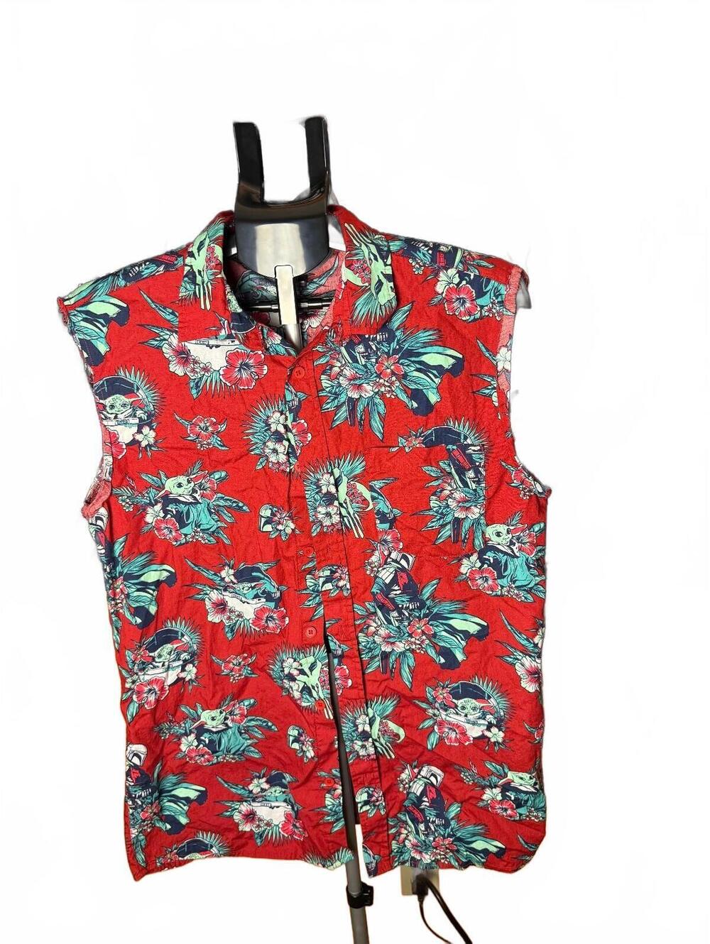 Disney Star Wars baby yoda grogu Sleeveless Red Hawaiian Shirt sz M